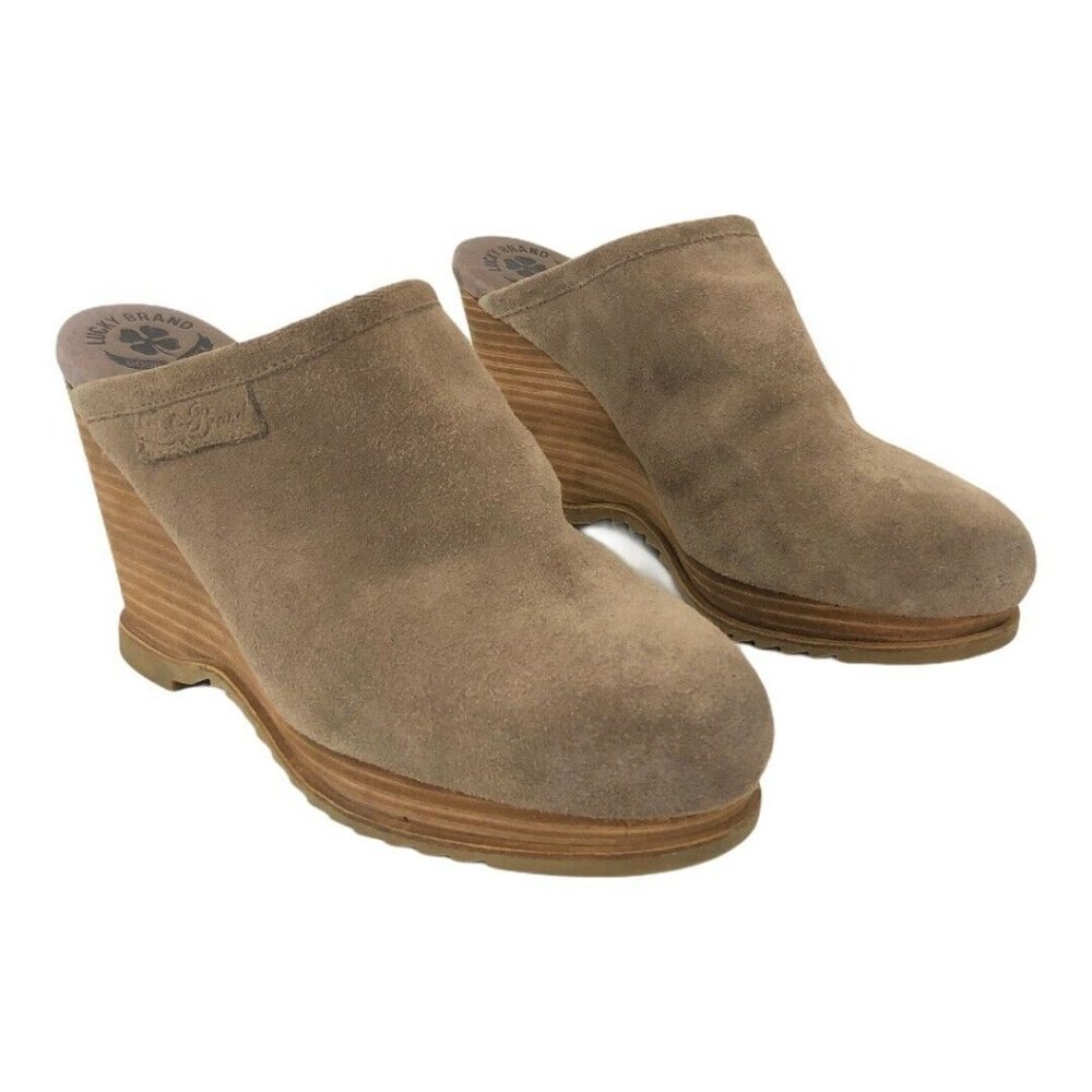 Lucky Brand Suede Faux Fur Lined Wedge Mules